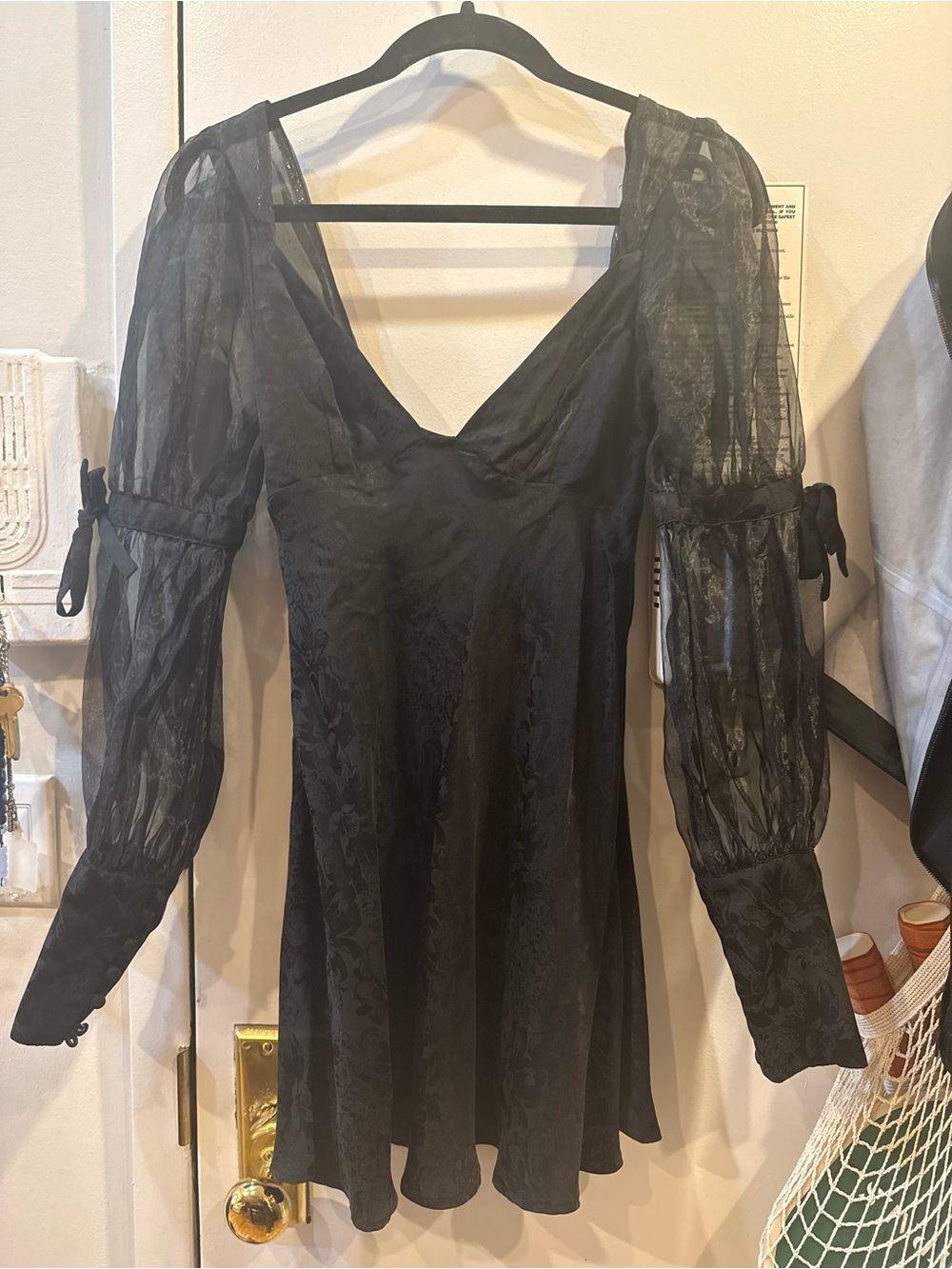 For Love And Lemons Black Sheer Puff Sleeve Mini Dress